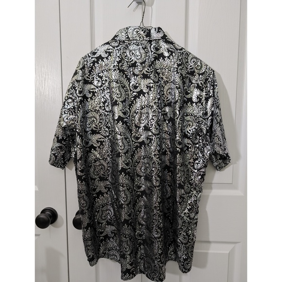 Paisley Silver Men's shirt Button-up Black Silver Sz 2XL Shiny - Picture 3 of 7